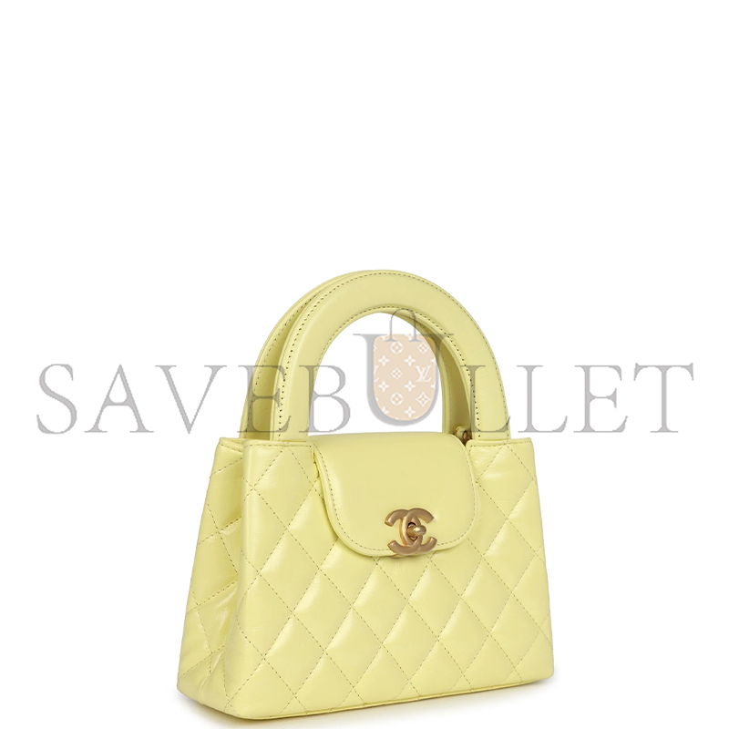 Ch*el master kelly yellow shiny calfskin brushed gold hardware as4416 (19*13*7cm)